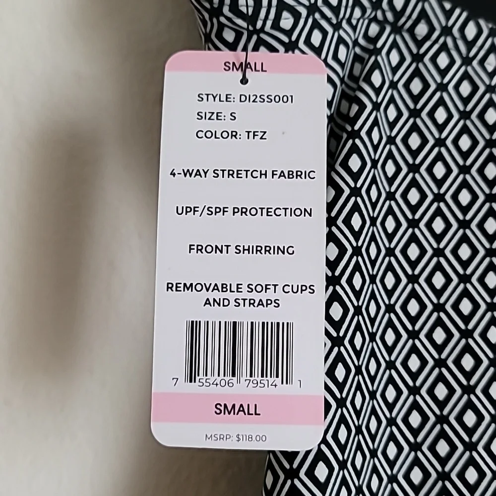 New DKNY One Piece Black and White Geometric Swim Suit Small